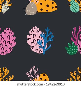 Bright underwater seamless pattern with beautiful corals.