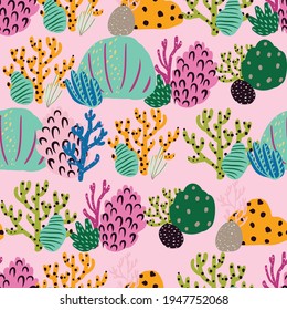 Bright underwater seamless pattern with beautiful corals.