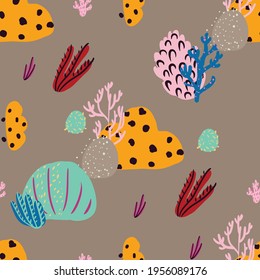 Bright underwater seamless pattern with beautiful corals.