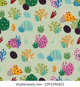 Bright underwater seamless pattern with beautiful corals.