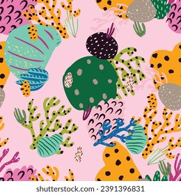 Bright underwater seamless pattern with beautiful corals.