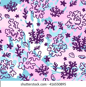 Bright underwater seamless pattern with beautiful corals.  Vector backdrop.