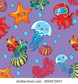 Bright underwater world. Children's illustration. Pattern.