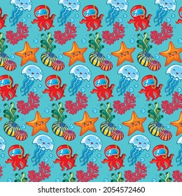 Bright underwater world. Children's illustration. Pattern.