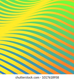 Bright unusual gradient lines modern trendy background layout. Abstract orange line pattern over green and blue. Page cover design. Vector illustration