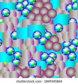 Bright unusual wallpaper, with a zd effect pattern, convex cubes, balls and plates.