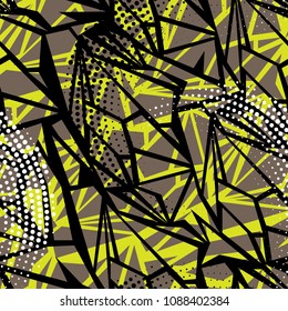 Bright urban geometric seamless pattern with dots, grunge.