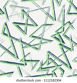 Bright urban geometric seamless pattern with dots, grunge lines.