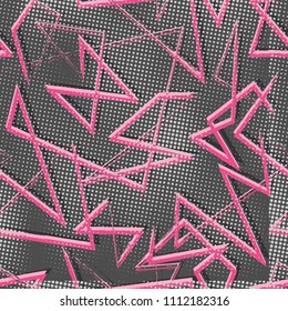 Bright urban geometric seamless pattern with dots, grunge lines.