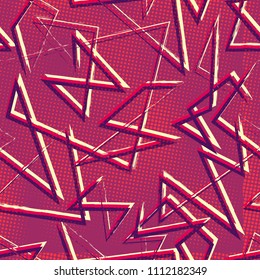 Bright urban geometric seamless pattern with dots, grunge lines.