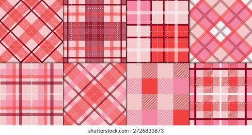 Patrón de cuadros de San Valentín brillante en tonos rojos y naranjas. Perfecto para fondos festivos, envoltura de regalos, embalaje, papel de scrapbook, impresiones de telas y diseños románticos audaces.