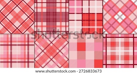 Bright Valentine plaid pattern set in red and orange tones. Perfect for festive backgrounds, gift wrapping, packaging, scrapbook paper, fabric prints, and bold romantic designs.
