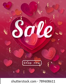 Bright Valentine`s day background. Sale