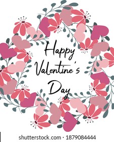 bright valentine's day card with colored hearts, flowers and twigs. cute design for congratulations