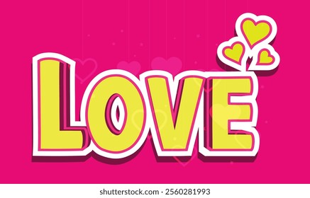 Bright Valentine's Day Love Typography with Heart Accents on Pink Background