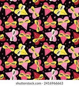 Brillante San Valentín patrón sin fisuras con corazones fríos y fríos. Fondo de los personajes de San Valentín