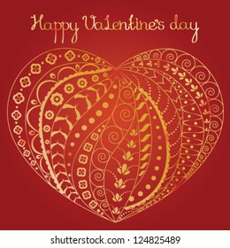 Bright Valentine's postcard with ornamental gold heart