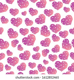 Bright Valentin's pink seamless pattern with hearts. Vector cartoon illustration