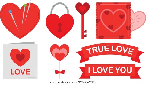 Bright varied love set, vector illustration.