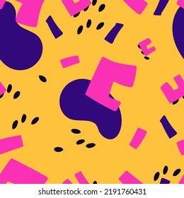 Helles und variiertes gelb-rosa-violettes Muster. Abstraktes Vektormuster geometrischer Formen, Konturen und Schraffuren. Abstraktes Vektormuster geometrischer Formen, Konturen und Schraffuren. Eignet sich für iPi