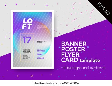 Bright Vector A4 Template with Text Grid. Trendy Geometric Patterns, Colorful Background. Applicable for Banner, Poster, Flyer, Card. 