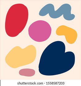 Bright vector abstraction with colorful shapes. Vivid abstract background with red, purple, yellow and blue.