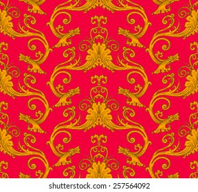 Bright vector antique victorian seamless pattern, made of floral retro swirls