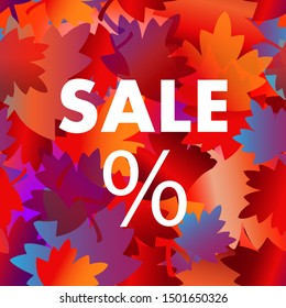 Bright vector autumn background with leaves. Seamless pattern.Greeting card, invitation, badge, sale banner, label