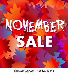 Bright vector autumn background with leaves. Greeting card, invitation, badge, sale banner, label