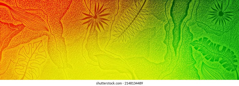 Bright vector background, abstract shapes and tropical leaves
