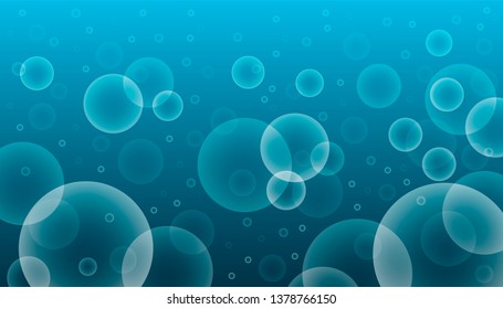 Bright Vector Background with Bubbles similar Water in the Aquarium, Pool, River, Lake, Sea. Colorful Abstract Pattern for Design, Wallpaper, Ad and Cover.