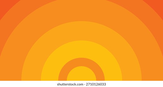 Plano de fundo vetorial brilhante com círculos concêntricos em gradiente amarelo a laranja, irradiando do centro como uma explosão solar para um efeito quente, energético e atraente.
