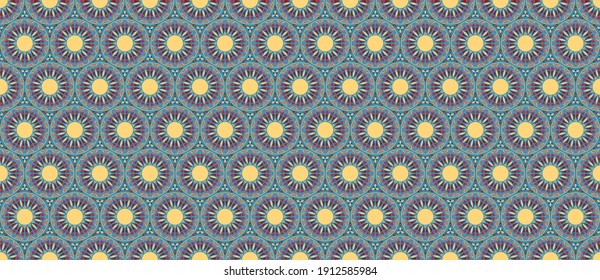 Bright vector background with geometric patterns. Italian tiles, ceramics, Moroccan mosaics on the floor. Ethnic interior design. Round ornament