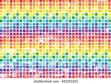 bright vector background with grunge rainbow squares,colorful checkers isolated on white