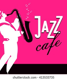 bright vector background with a jazz musician playing the saxophone