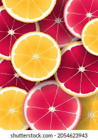 Bright vector background of lemon, orange and grapefruit slices.
