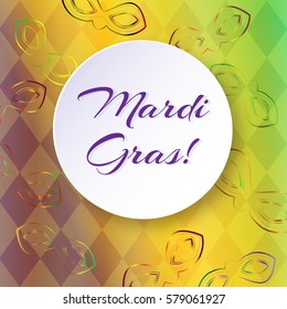 Bright vector background with masks and diamonds on Mardi GrasVector decorative background with masks and round for text. For Mardi Gras
