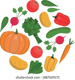 Fondo vectorial brillante de verduras para restaurante o tienda de comestibles