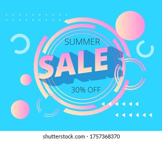 bright vector banner with flat geometric shapes and the inscription summer sale