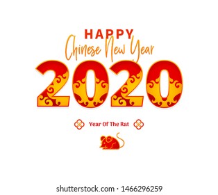 Bright vector banner with Happy New Year 2020 logo text design in Chinese style. Illustration of Rat zodiac sign, symbol of 2020 on the Chinese calendar. Chinese elements for New Year's design.