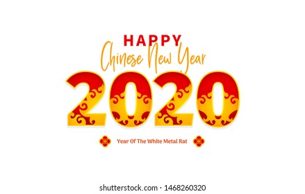 Bright vector banner with Happy New Year 2020 logo text design in Chinese style. Illustration of Rat zodiac sign, symbol of 2020 on the Chinese calendar. Chinese elements for New Year's design.