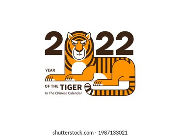 Bright vector banner, poster, card, logo element, illustration of the Tiger Zodiac sign, Symbol of 2022 on the Chinese calendar, isolated. Blue Water Tiger, Chine Calendar. 