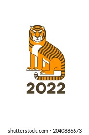 Bright vector banner, poster, card, logo element,  stylized flat style illustration of the Tiger Zodiac sign, Symbol of 2022 on the Chinese Lunar calendar, isolated. Blue Water Tiger, Chine Calendar.