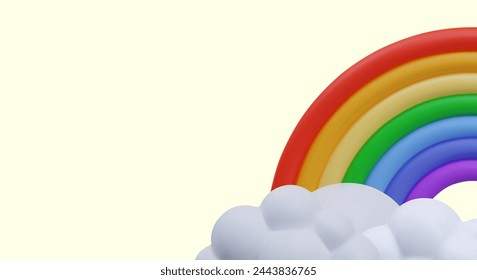 Bright vector banner with rainbow and cloud. Festive concept, layout of greeting card