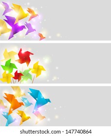 Bright vector banners with origami birds - Shutterstock ID 147740864