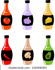 Bright vector bottles. Sauces Menu design.