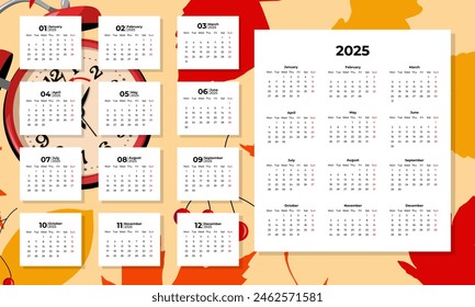 Bright vector calendar for 2025 with colorful illustrations. Perfect for planning, office and home decor. User-friendly design, each month is decorated in a unique style