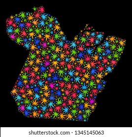 Bright vector cannabis Paral State map collage on a black background. Template with bright herbal leaves for weed legalize campaign. Vector Paral State map is formed of weed leaves.