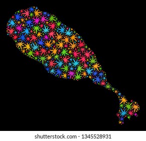 Bright vector cannabis St Kitts Island map mosaic on a black background. Concept with bright weed leaves for weed legalize campaign. Vector St Kitts Island map is formed from weed leaves.
