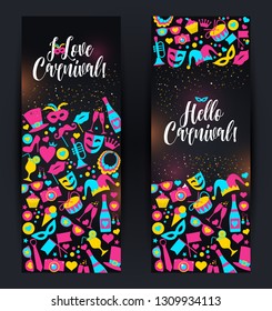 Bright vector carnival banners in neon style